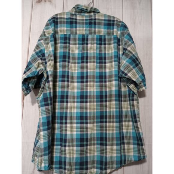 Red Head Shirt Men's Size 2xl Button Front Short‎ Sleeve Blue Plaid - Picture 2 of 6